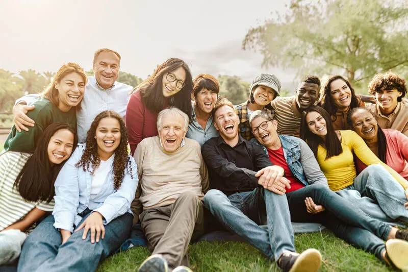 People setting on grass